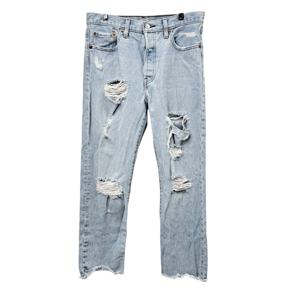 Levi's 501 Women's Size 29x26 Light Wash Jeans 100% Cotton Button Fly Disressed